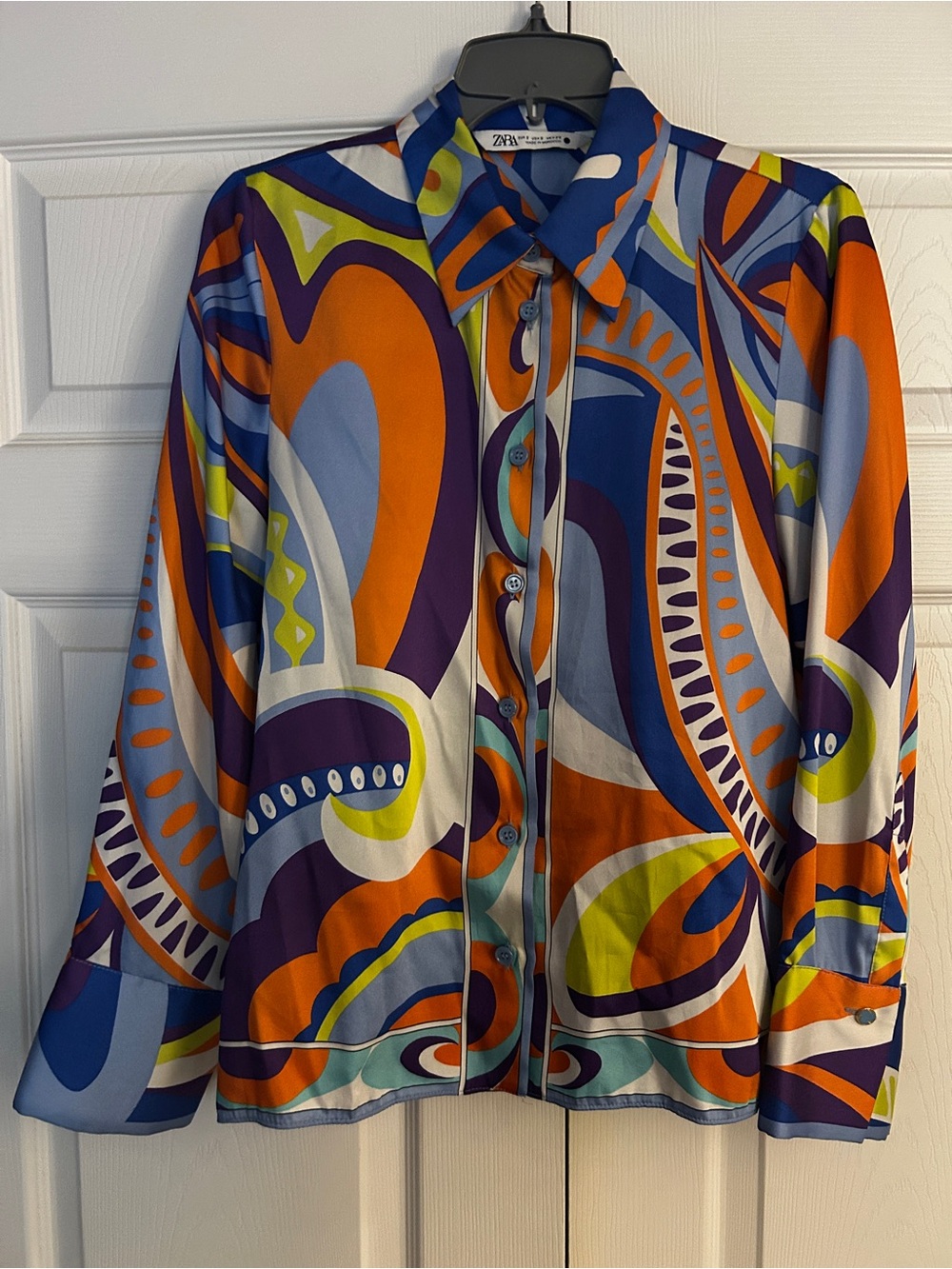 Zara Multicolor Abstract Print Button-Up Shirt - Blue/Orange/Purple